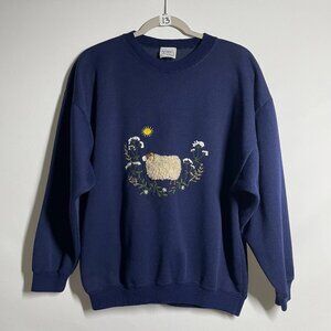 Vintage Acorn Womens Navy Blue Embroidered Crew Neck Pullover Sweatshirt Sz L/XL